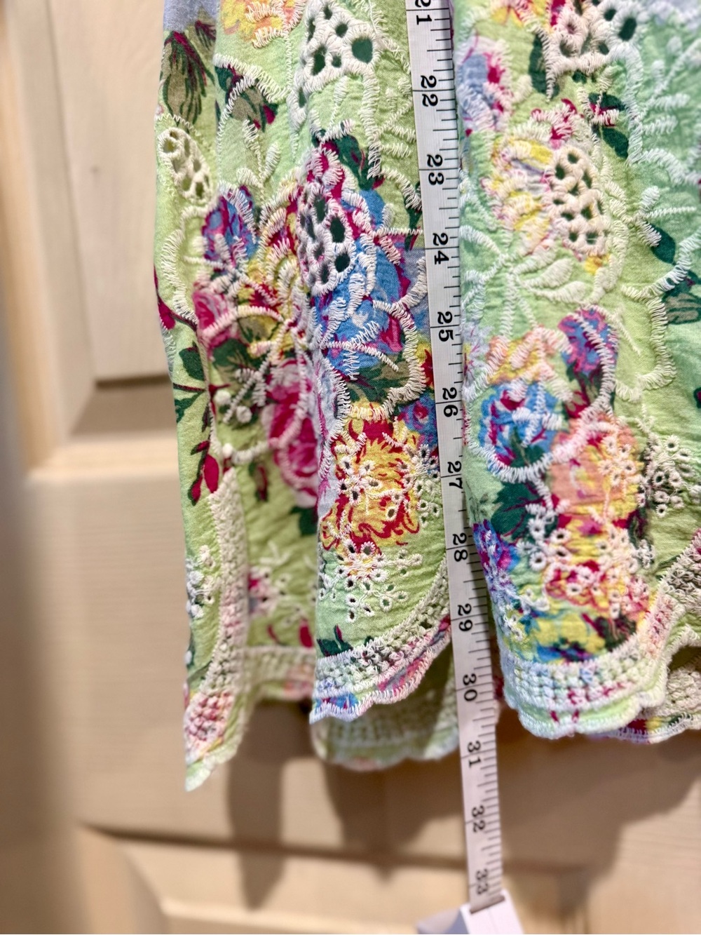 Girls Light Green Floral Eyelet Skirt with Scalloped Hem